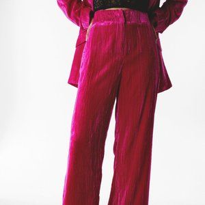 Nasty Gal Crushed Velvet Wide Leg Pants Hot Pink Size 8